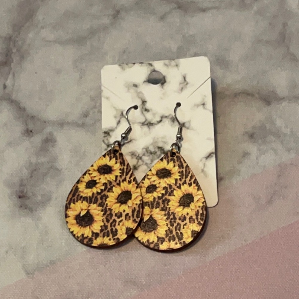 Wooden sunflower earrings